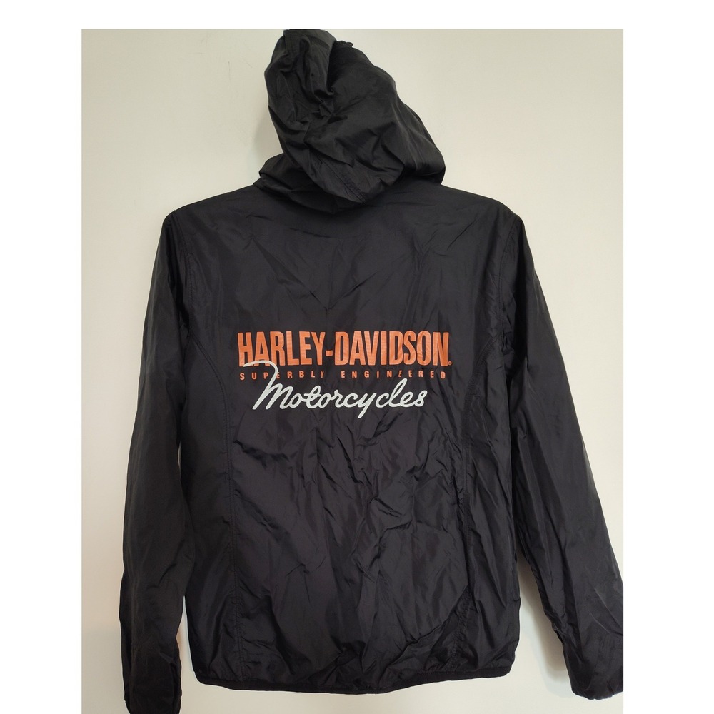Harley-Davidson Womens Black Orange Hooded Windbreaker Jacket XS 98405-06VW - Picture 2 of 6